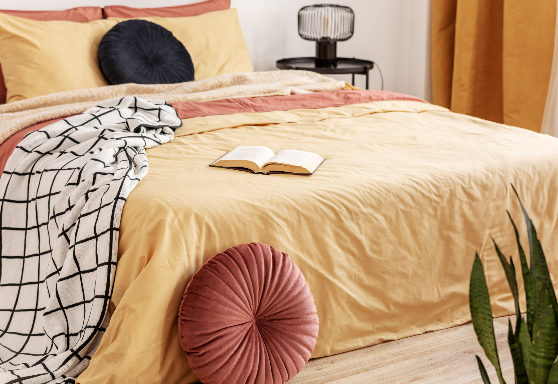 a yellow linen bedspread