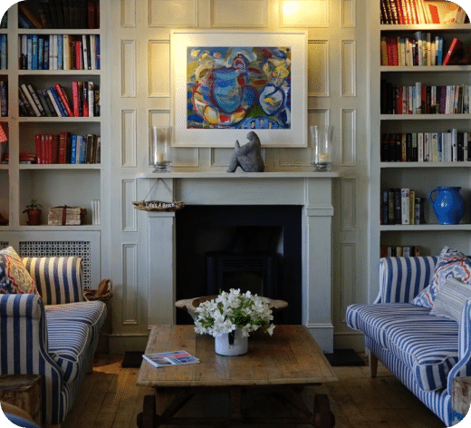 home decor on a fireplace mantle